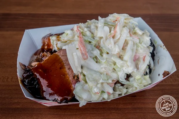Brisket and cole slaw at Butcher Bar BBQ at LIC Flea and Food Market 