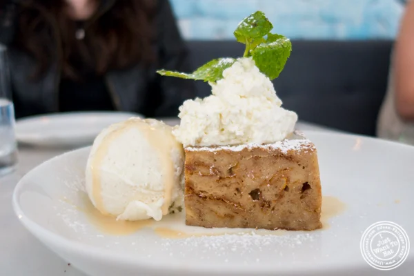 Banana foster bread pudding at Porter Collins in Hoboken, NJ