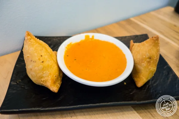 Vegetable samosas at Badshah Modern Indian in Hell's Kitchen