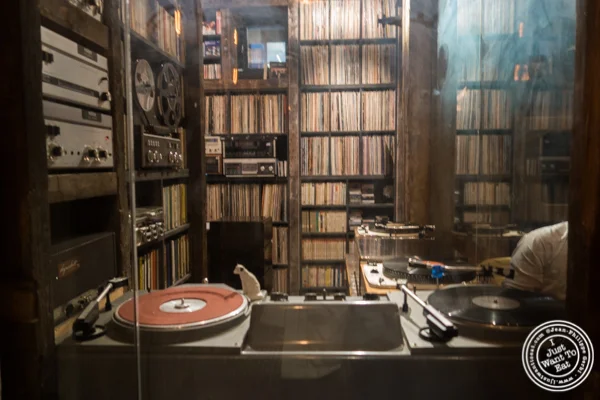DJ station at Turntable LP Bar and Karaoke in K-Town, NYC