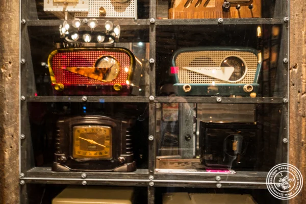Old radios at Turntable LP Bar and Karaoke in K-Town, NYC