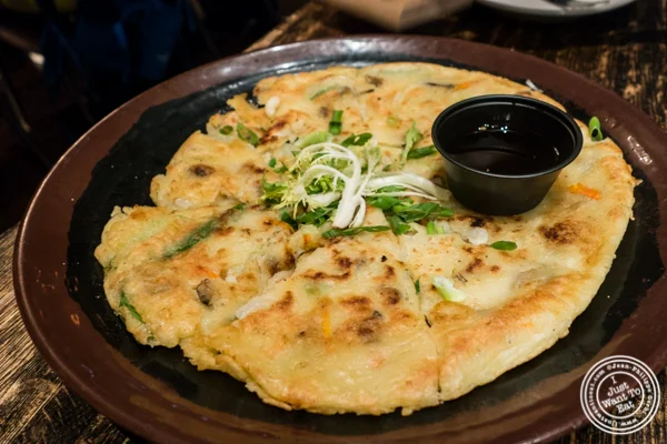 Korean seafood pancake at Turntable LP Bar and Karaoke in K-Town, NYC