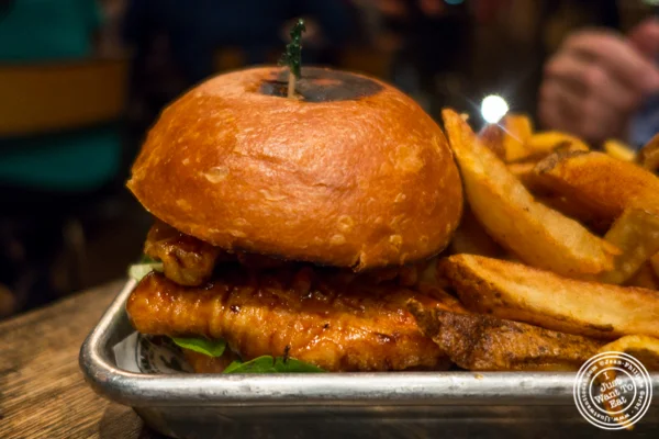Fried chicken sandwich at Turntable LP Bar and Karaoke in K-Town, NYC