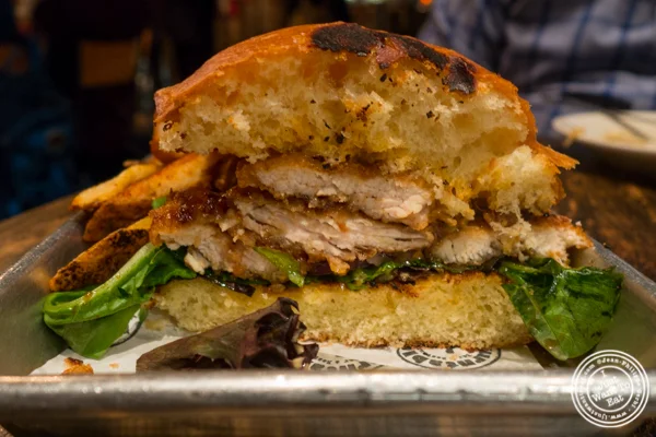 Fried chicken sandwich at Turntable LP Bar and Karaoke in K-Town, NYC