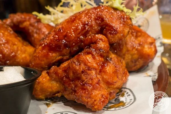 Hot and spicy fried chicken at Turntable LP Bar and Karaoke in K-Town, NYC
