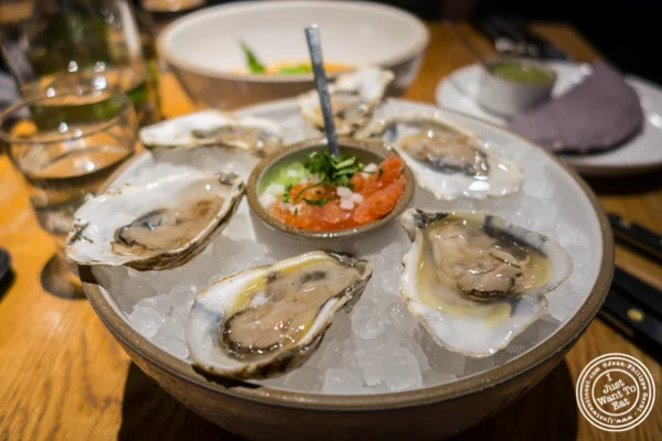 Oysters with sangrita at Cosme in NYC, NY
