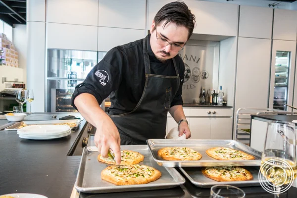 Chef Ken preparing the Truffle asparagus pizette at Urbani Truffle Lab in NYC, NY