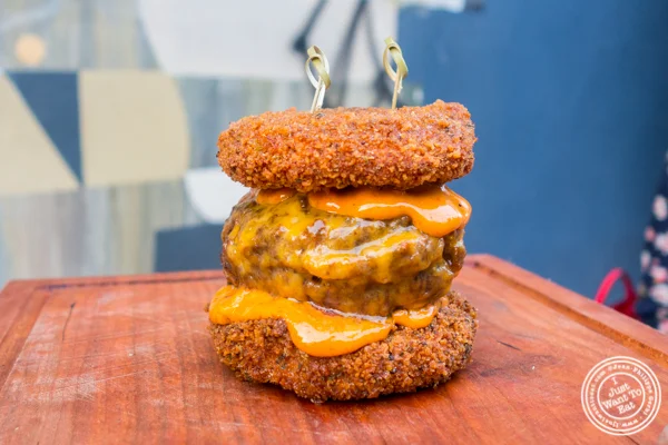 Mac and cheese burger at The Bedford in Williamsburg, Brooklyn, NY