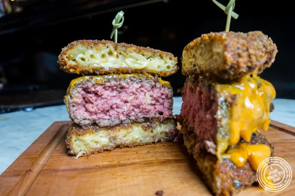 Mac and cheese burger at The Bedford in Williamsburg, Brooklyn, NY
