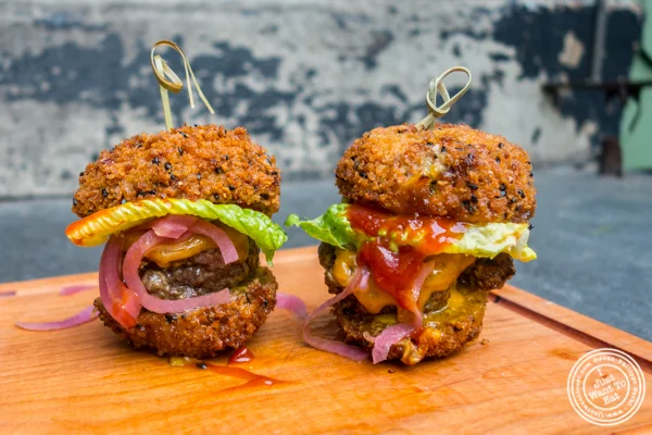 Everything Scotch egg burger at The Bedford in Williamsburg, Brooklyn, NY