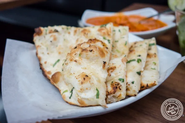 Garlic naan at Imli Urban Indian Food on the Upper East Side, NYC