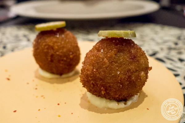 Paella balls at Ortzi at the Luma Hotel in NYC