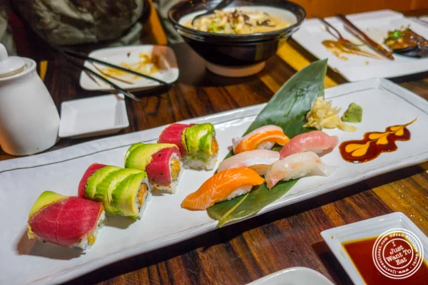Roll and sushi sampler at Amami in Greenpoint, Brooklyn 