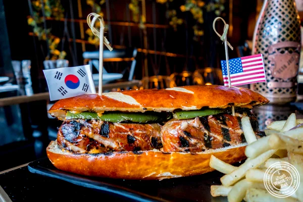 Korean dog on bun at Ms. Yoo in Lower East Side