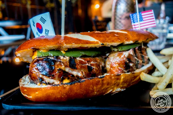 Korean dog on bun at Ms. Yoo in Lower East Side
