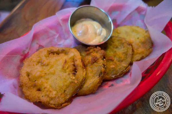 Fried green tomatoes at Printers Alley in NYC, NY