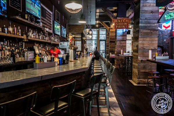 Bar area at Printers Alley in NYC, NY