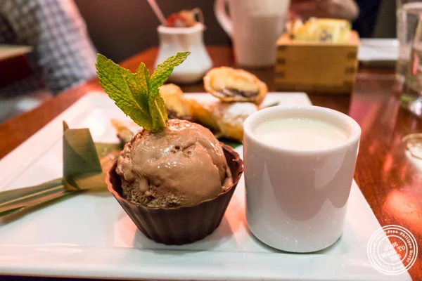 Chocolate ice cream and banana anglaise at Koi Bryant Park 