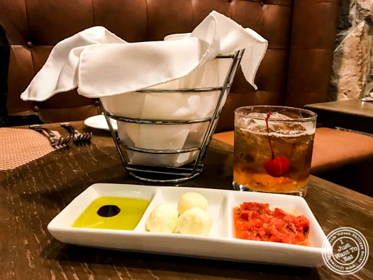 Bread and old fashioned at Bistro 72 in Riverhead, Long Island