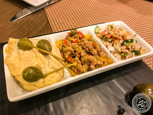 Spreads and tabouli at Bistro 72 in Riverhead, Long Island