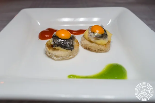 Anchovy canapé at Paname, French restaurant, in NYC, NY