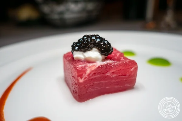 Sushi grade tuna with caviar at Paname, French restaurant, in NYC, NY