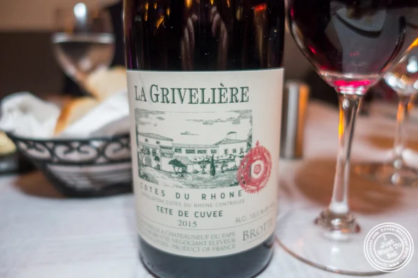 Cote du Rhone La Griveliere 2015 at Paname, French restaurant, in NYC, NY