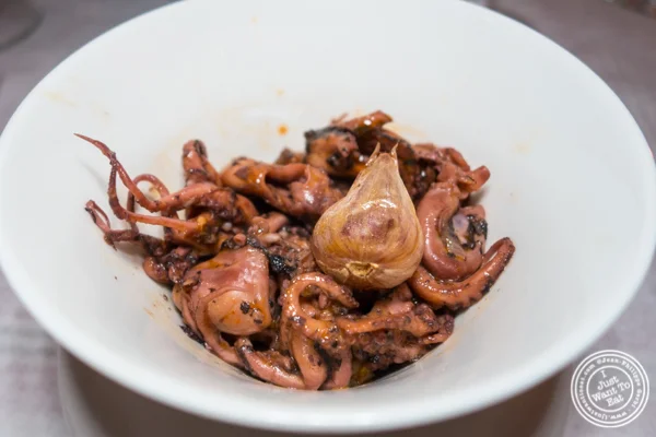 Baby octopus with haricots blancs at Paname, French restaurant, in NYC, NY
