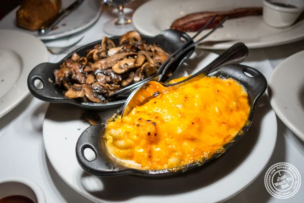 Mac & cheese and mushrooms at Lincoln Square Steakhouse on the Upper West Side, NYC