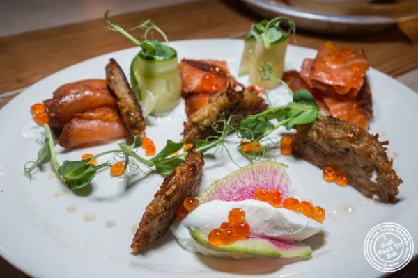 House cured and smoked salmon at Hudson Hall in Jersey City, NJ