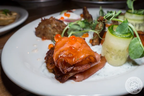 House cured and smoked salmon at Hudson Hall in Jersey City, NJ