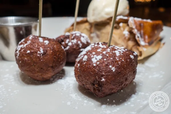 Crispy bread pudding balls at Hudson Hall in Jersey City, NJ