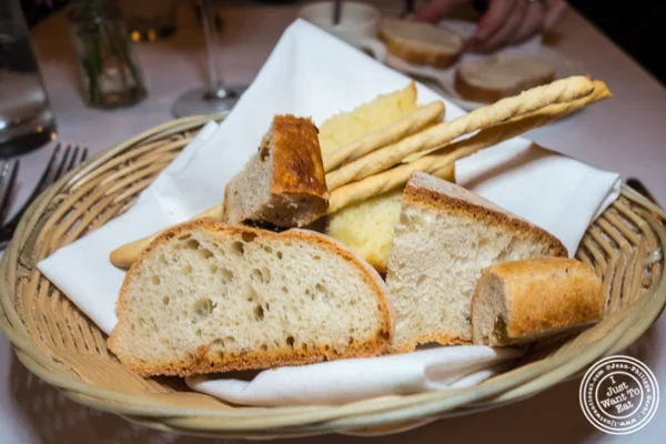 Bread basket at Basta Pasta in Chelsea, NYC