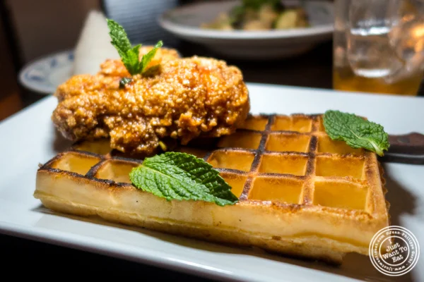 General Tso Chicken and waffle at Qi Bangkok Eatery in Hell's Kitchen