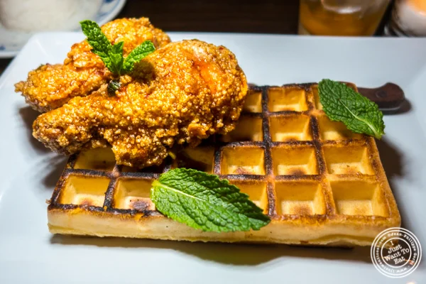 General Tso Chicken and waffle at Qi Bangkok Eatery in Hell's Kitchen