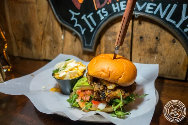 Opal veggie burger with avocado at The Baroness in Long Island City