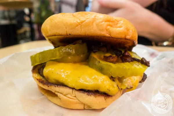 Cheeseburger with pickles and mushrooms at Hard Times Sundaes in Urbanspace Vanderbilt