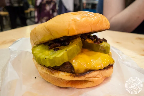 Cheeseburger with pickles and mushrooms at Hard Times Sundaes in Urbanspace Vanderbilt