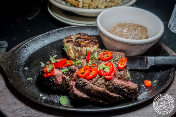 Hanger steak at Antique Bar & Bakery in Hoboken, NJ