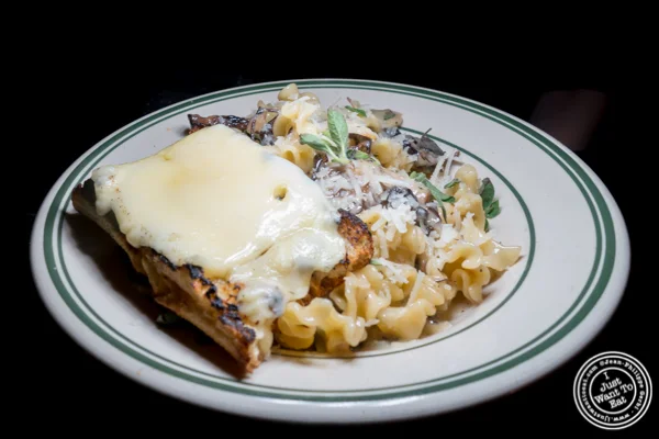 Lasagna edges with cheese toast at Antique Bar & Bakery in Hoboken, NJ