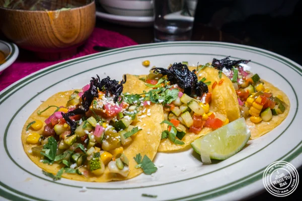Calabacita con Jamaica tacos at Tacuba in Hell's Kitchen, NYC, NY