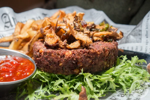 Vegan burger at Blue dog cafe in NYC, NY