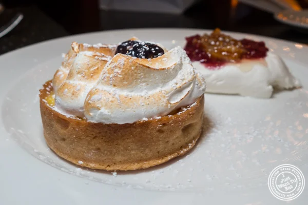 Lemon meringue curd tartlet at Butcher and Banker steakhouse in NYC, NY