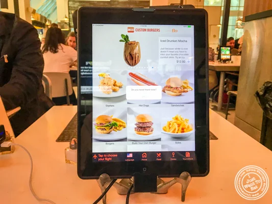 Menu on iPad at Custom Burgers by Pat LaFrieda in LaGuardia Airport