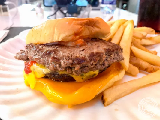 Double patty burger at Custom Burgers by Pat LaFrieda in LaGuardia Airport