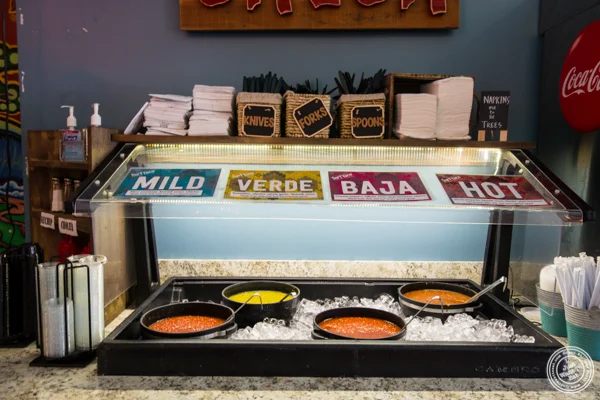 Salsa bar at Surf Taco in Hoboken, NJ