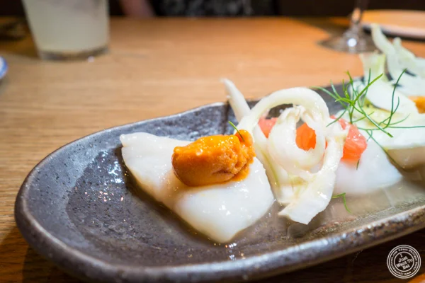 Marinated scallops with uni at Rouge Tomate Chelsea in NYC, NY