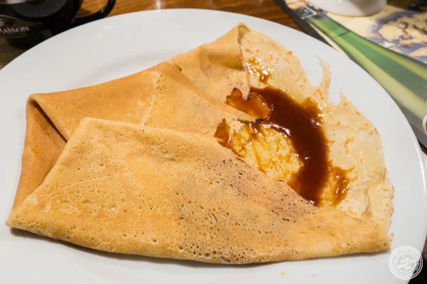 Salted caramel crepe at Creperie Cadet Rousselle in Grenoble, France