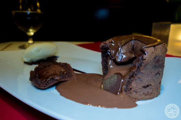 Molten chocolate cake at Café Boulud in NYC, NY