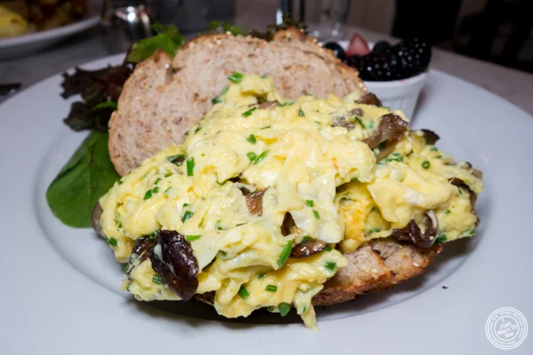 Mushroom scrambled eggs at La Bergamote in Chelsea
